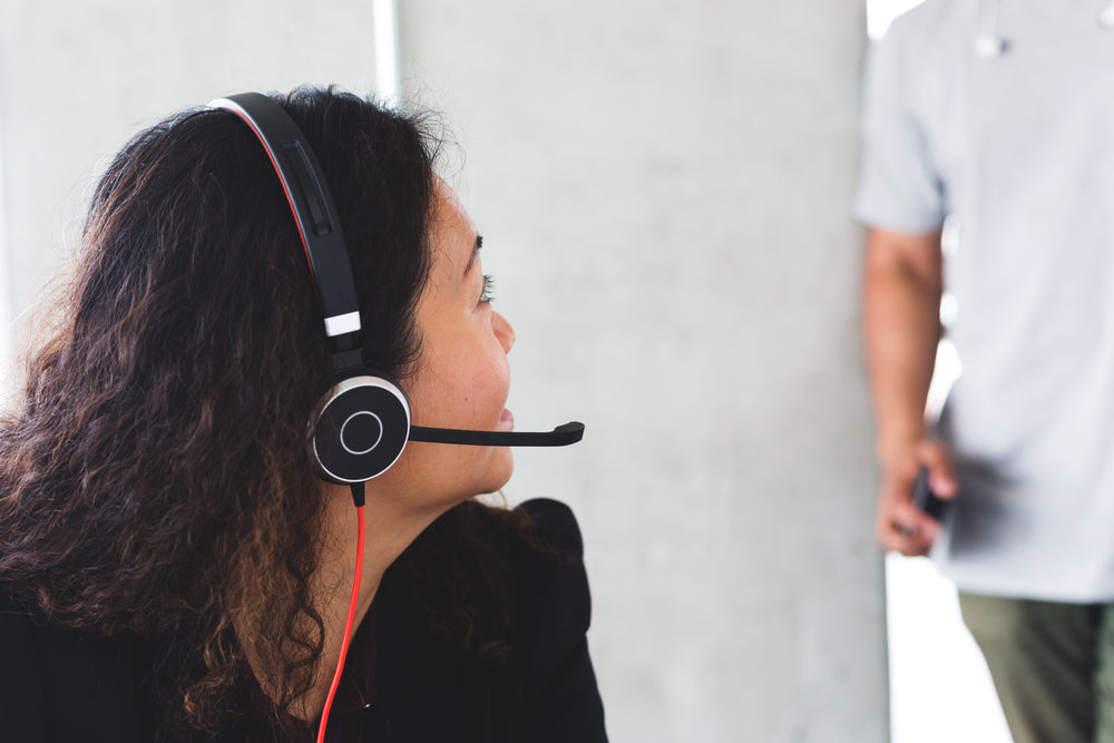 call centre staff with headset