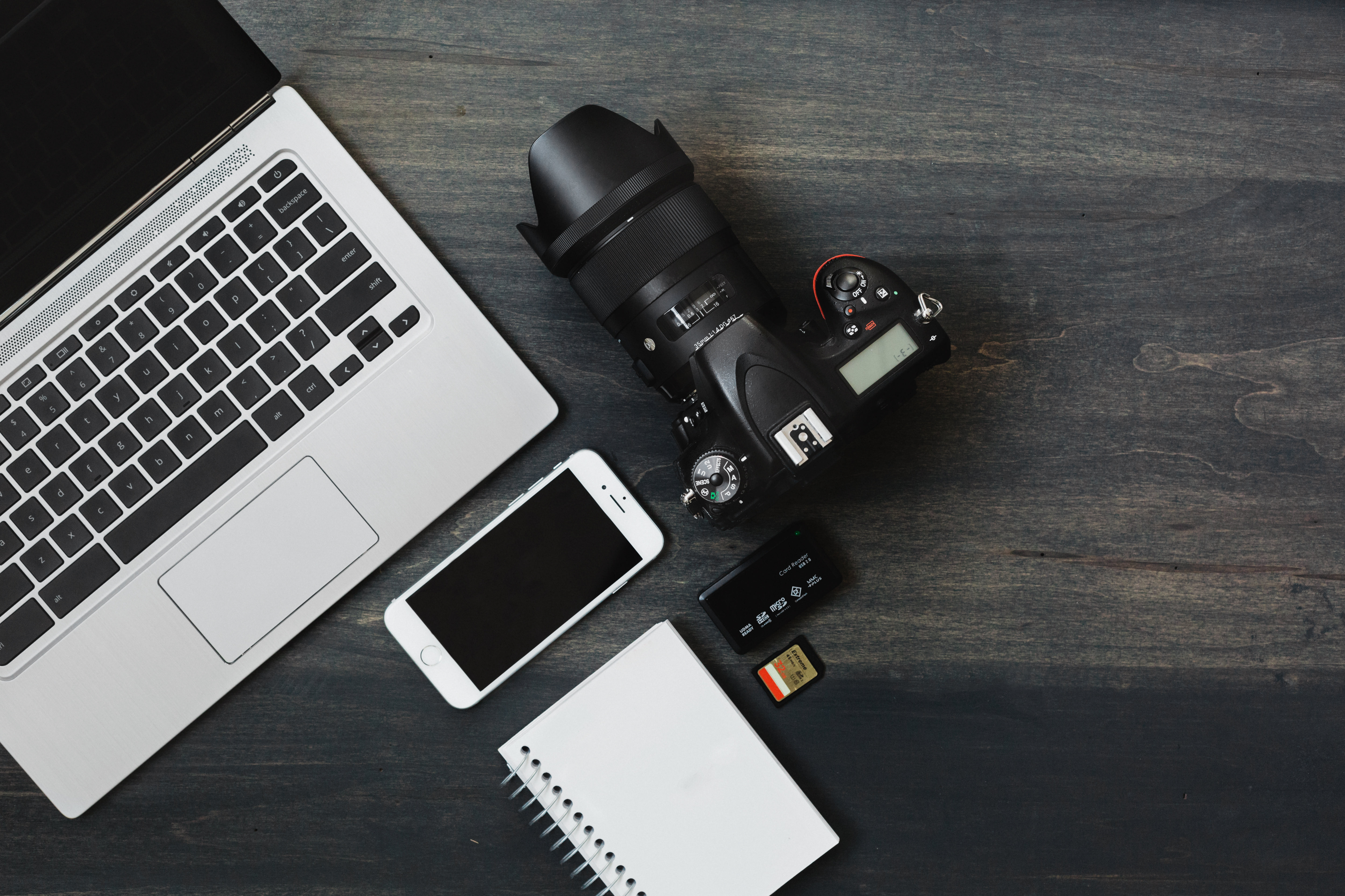 Camera, Phone, Laptop a Photographer's Desk