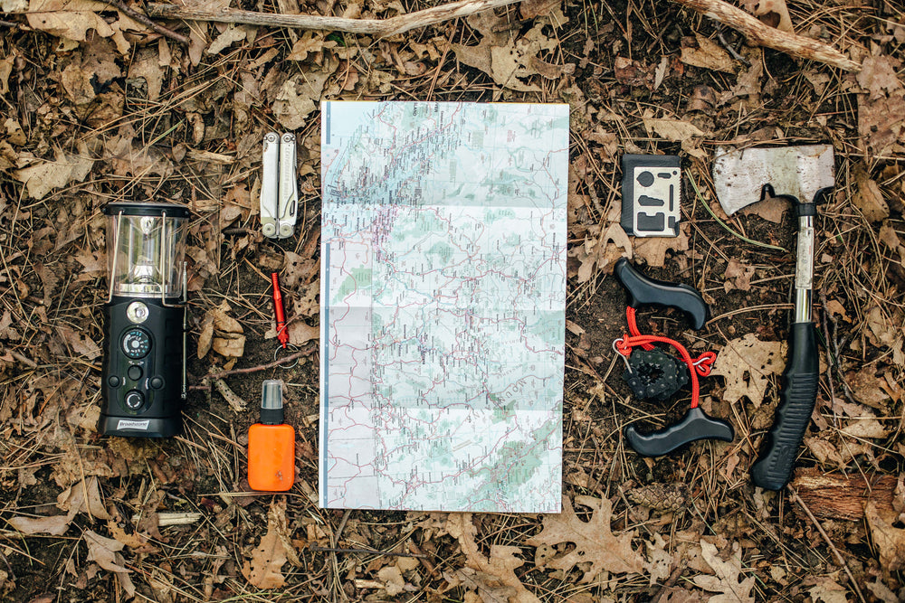 camping gear flatlay