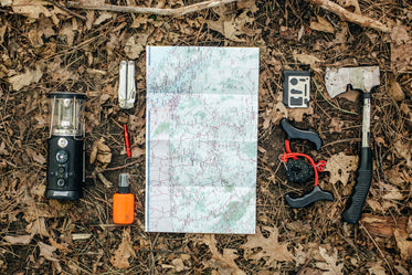 camping gear flatlay