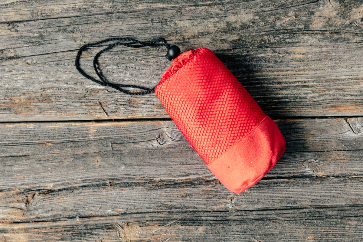 camping waterproof bag red wrapped up