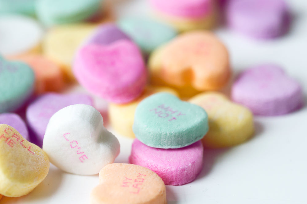 candy hearts close up