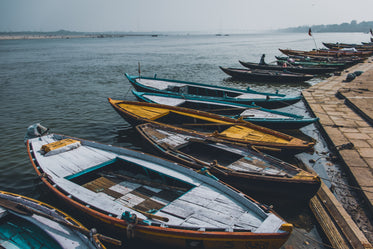 canoes docked by the shore