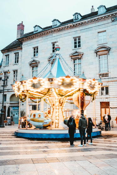 carousel lights up and spins