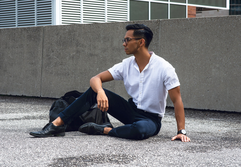 casual mens fashion on rooftop