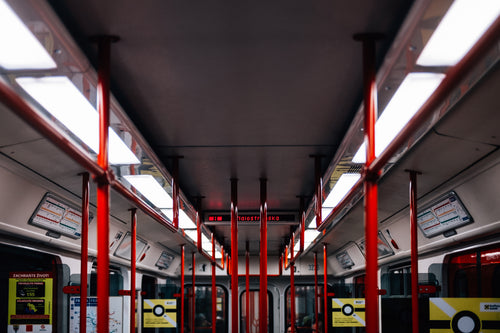 ceiling of a public transit train