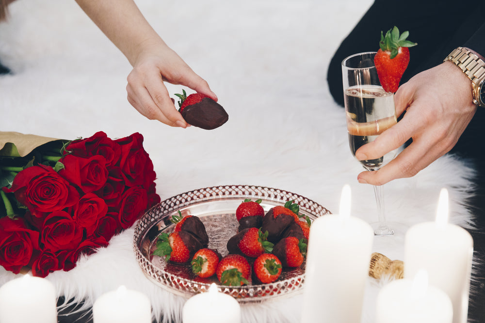 champagne strawberries and roses