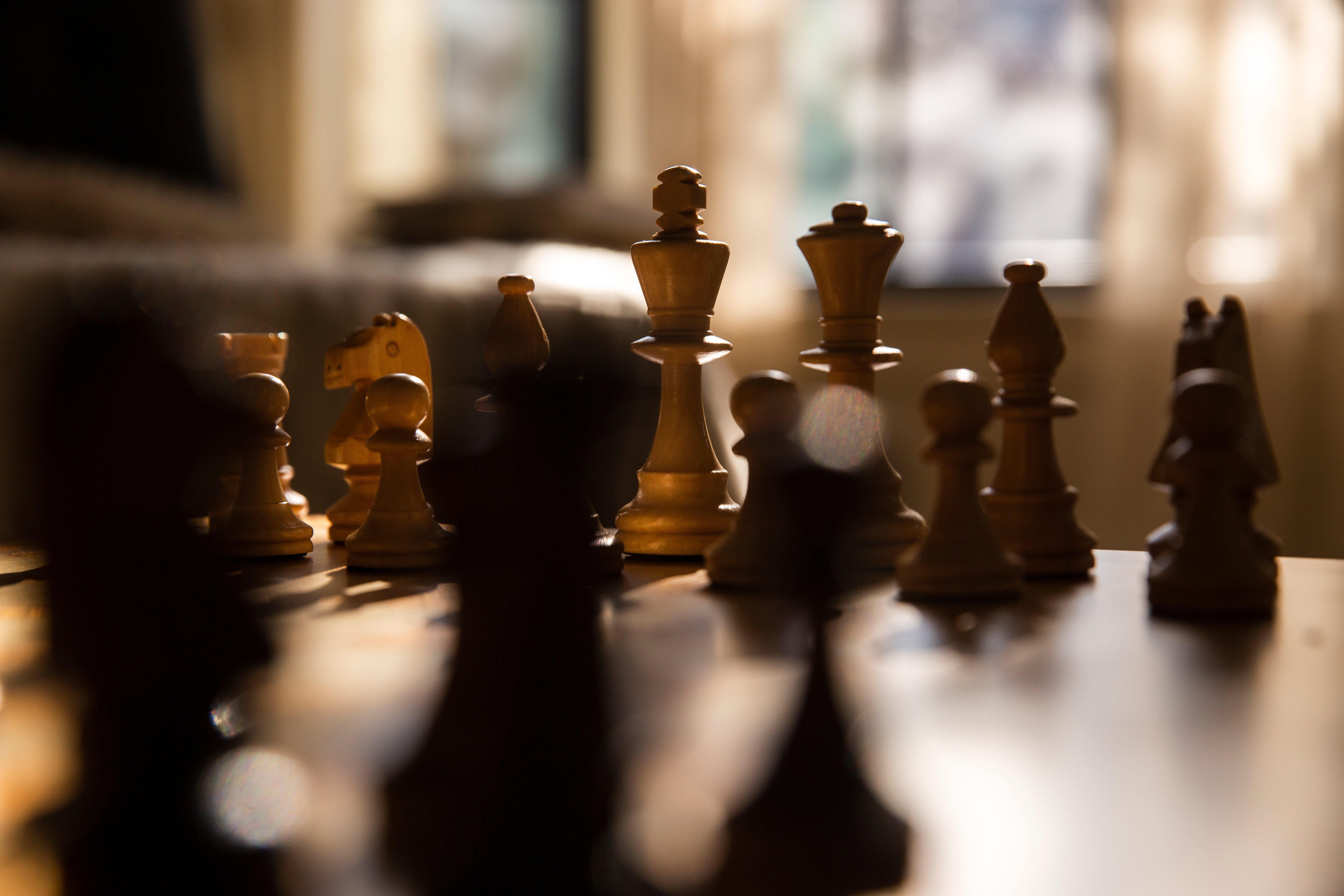 Browse Free HD Images of Chess Pieces Set Up On A Wooden Chess Board