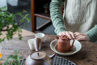 chinese tea set on wooden table