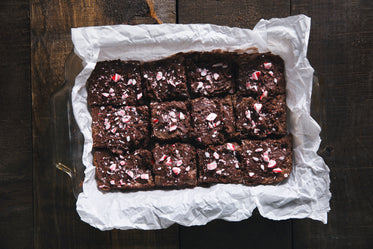 chocolate brownie in tray
