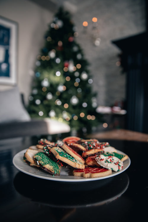 christmas cookies in decorated living room
