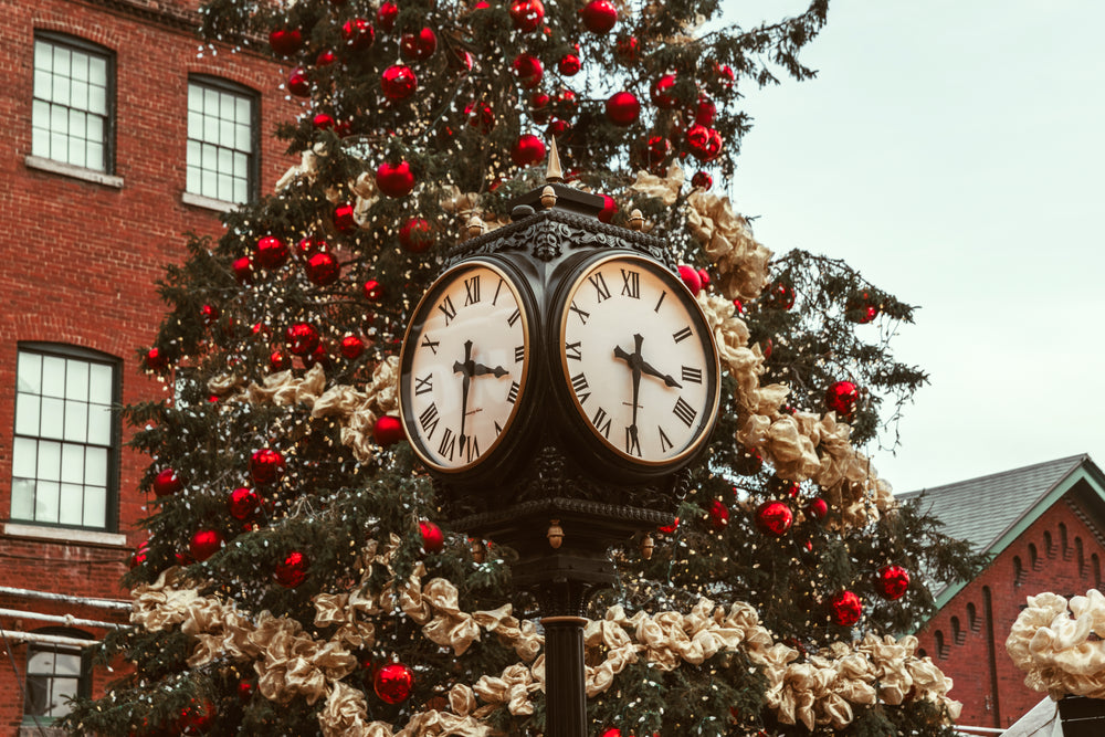 christmas tree with old clock