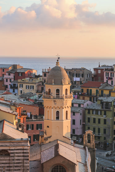 church building looks over vernazza italy