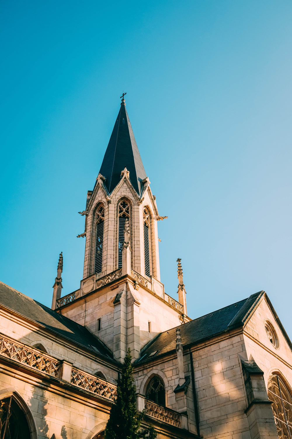 church steeple under the sun