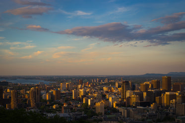 city at sunset with clouded sky