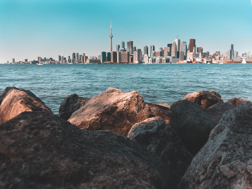 city of toronto from rocky shore