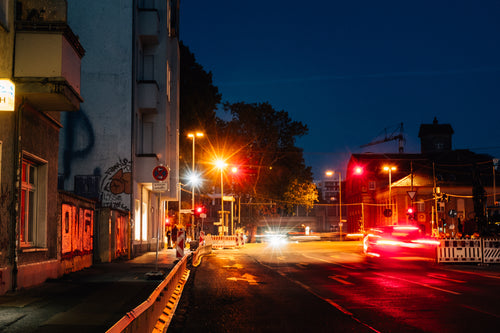 city street illuminated at night time