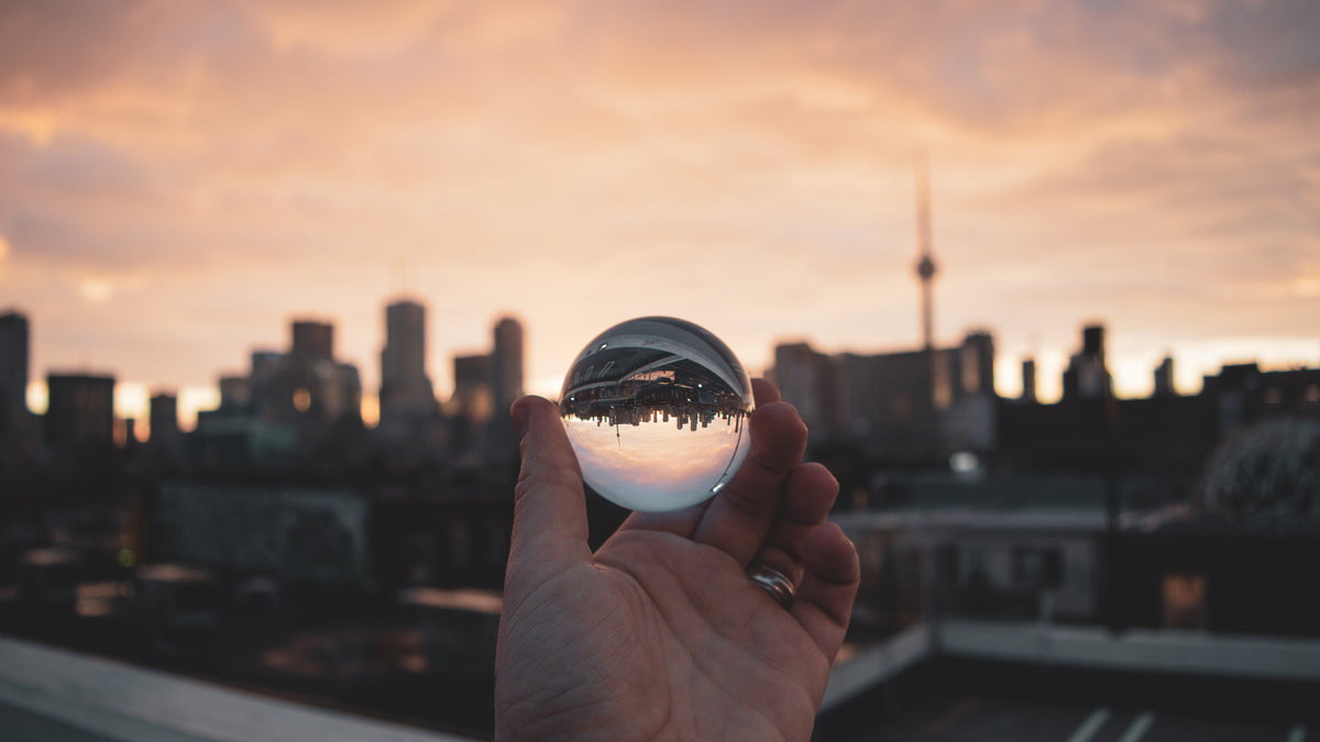 city through glass ball