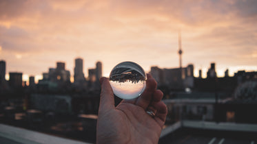 city through glass ball