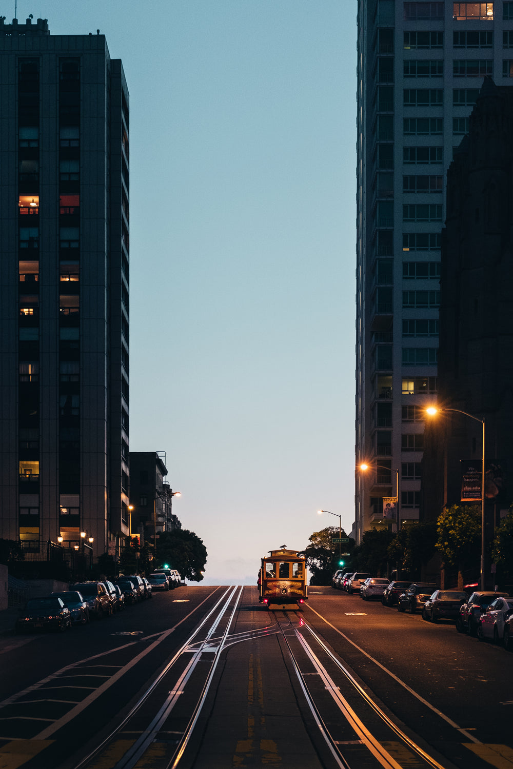 city trolly at night