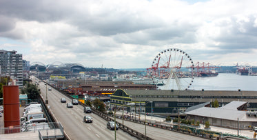 cityscape with ferris wheel