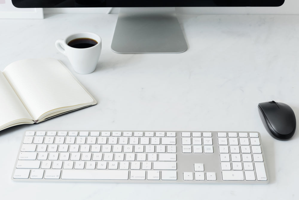 clean workstation with coffee