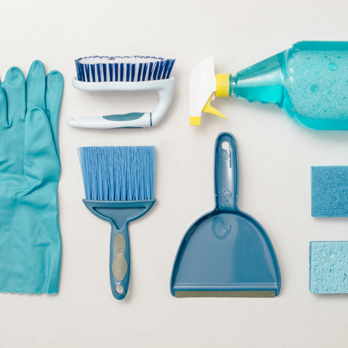 Cleaning Blue Knolling Flatlay