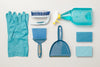 cleaning blue knolling flatlay