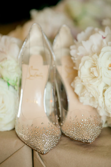 clear bridal shoes with crystal decoration