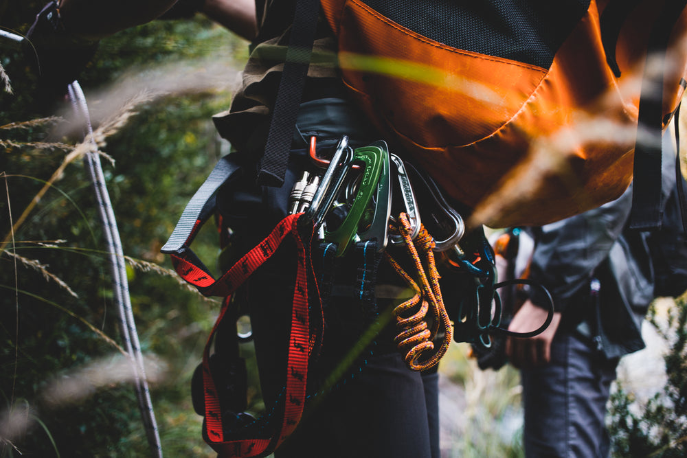 climbers backpack carabiners