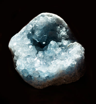 close up of a blue crystal floating