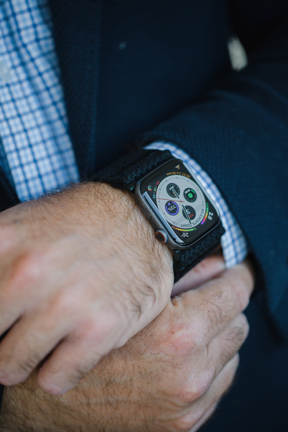 close up of a person wearing a smartwatch