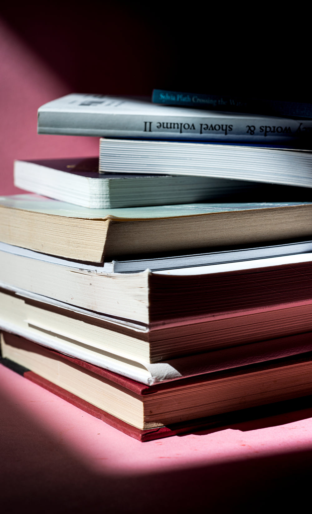 close up of a stack of books