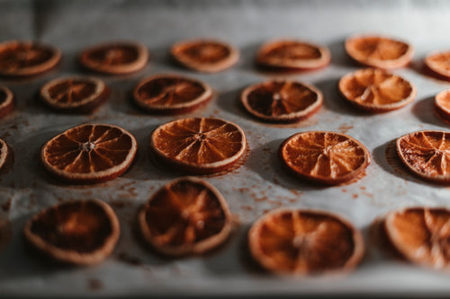 close up of baked sliced oranges