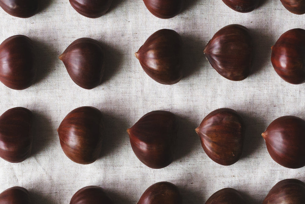 close up of chestnut flatlay