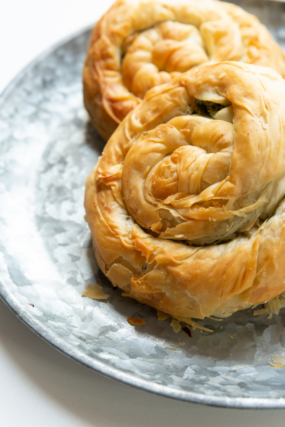 close up of crusty spanakopita