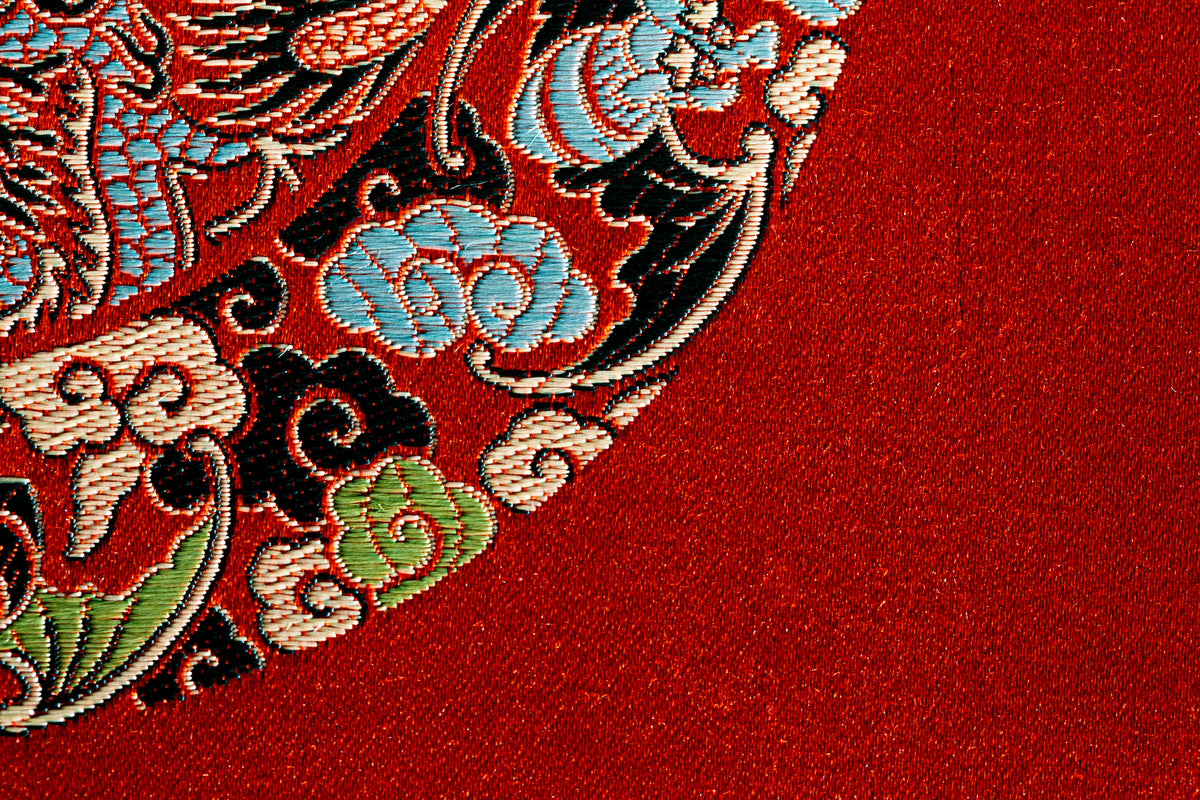 close up of details on red fabric