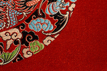 close up of details on red fabric