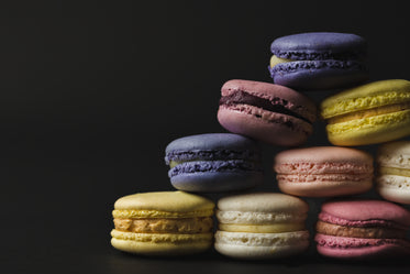 close up of left side of macaron pyramid