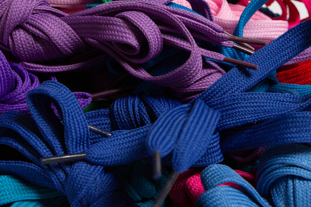 close up of purple and blue laces