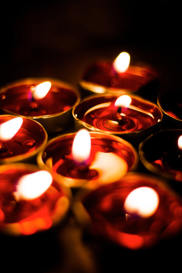 close up of red tealights