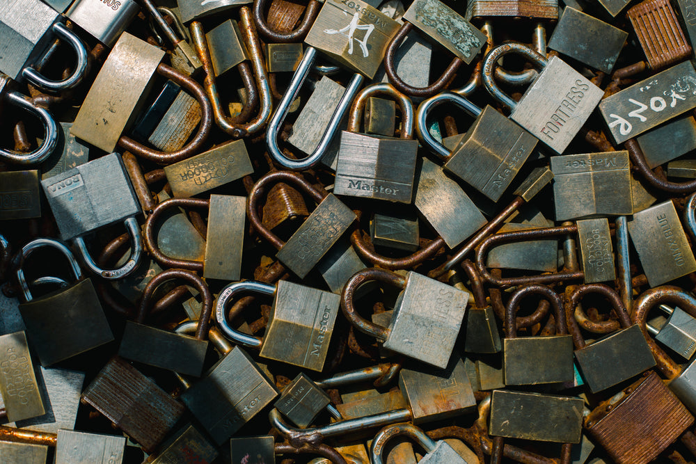 close up of variety of padlocks