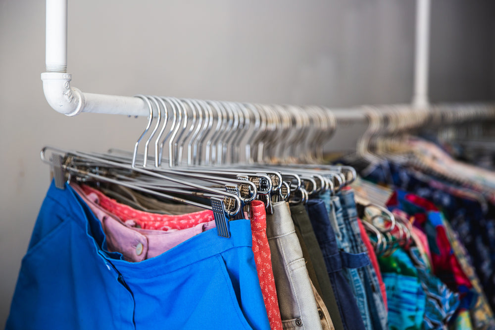 clothes hung up on retail display