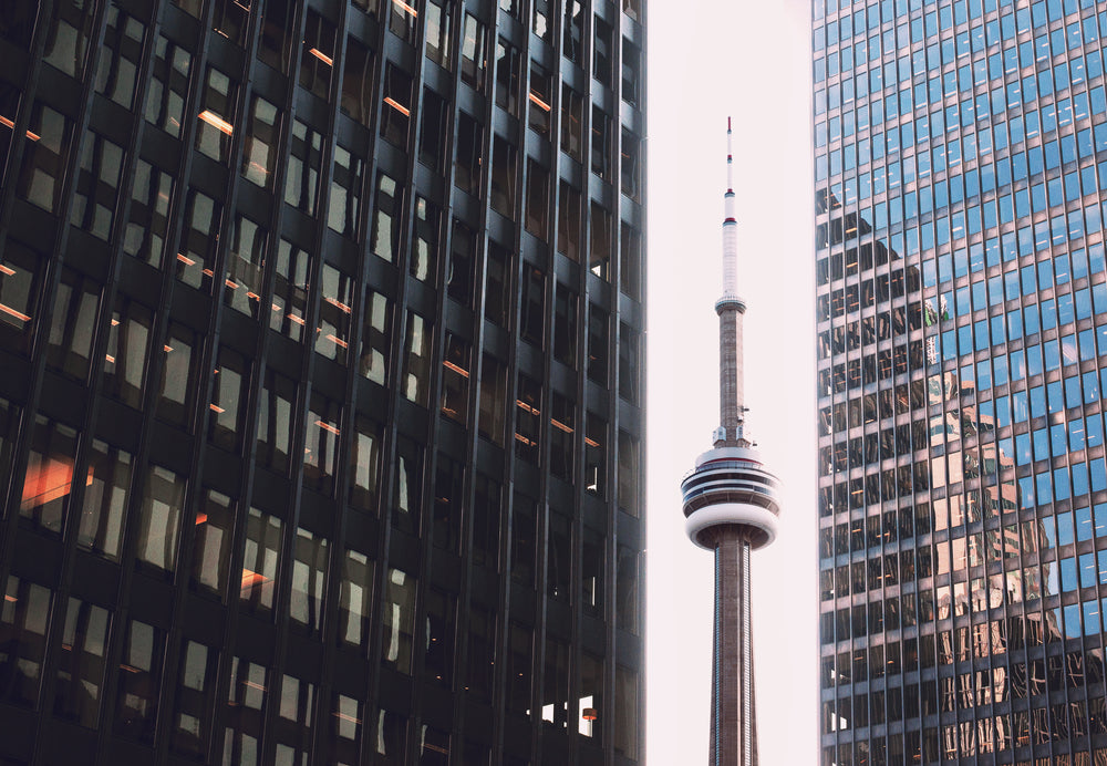 cn tower through skyscrapers