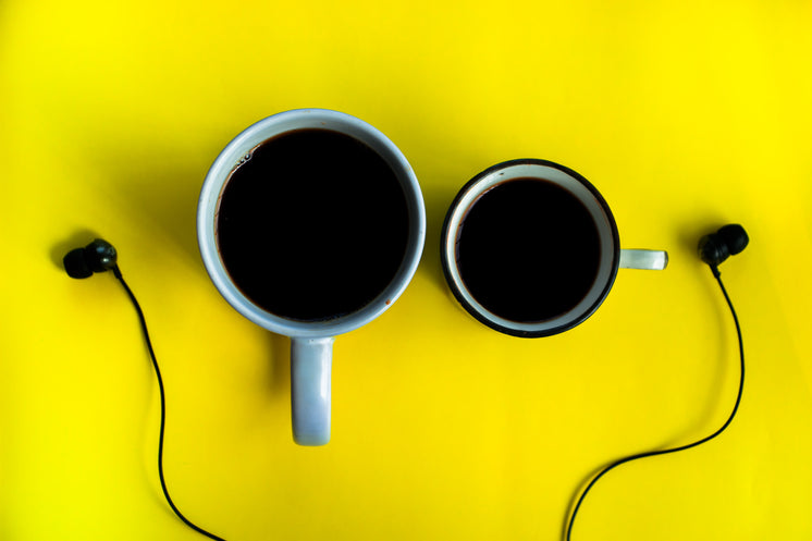 Coffee And Earphones On Yellow Background