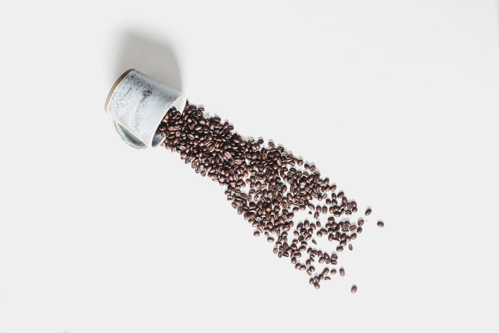 coffee beans and mug flatlay