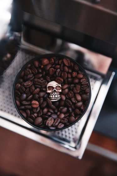 coffee beans with skull