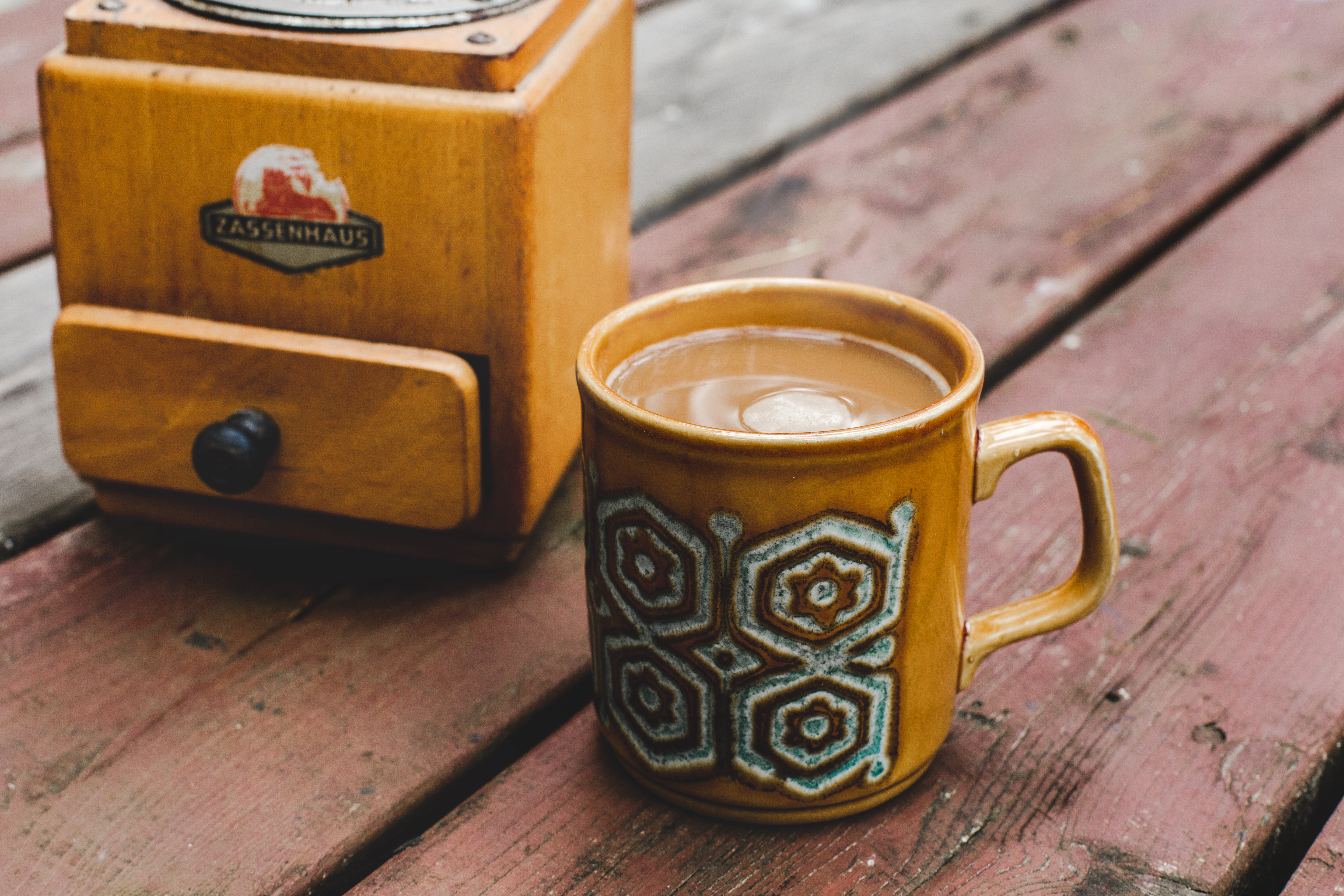 Coffee On Rustic Cottage Table