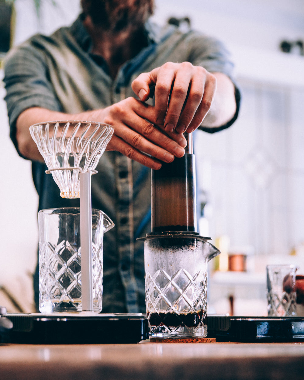 coffee press into crystal