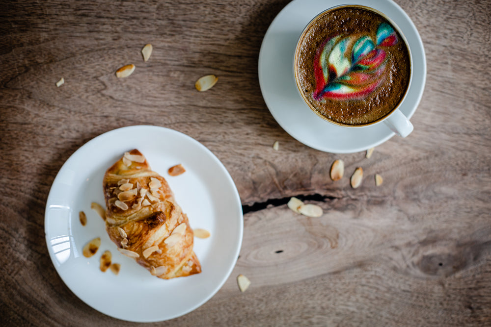 colorful coffee and breakfast treat